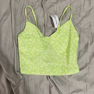 Lime green flowered cropped tank top